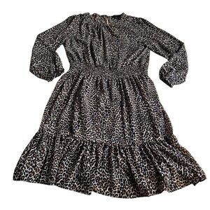 J crew womens Sz M brown long sleeve Animal print leopard dress